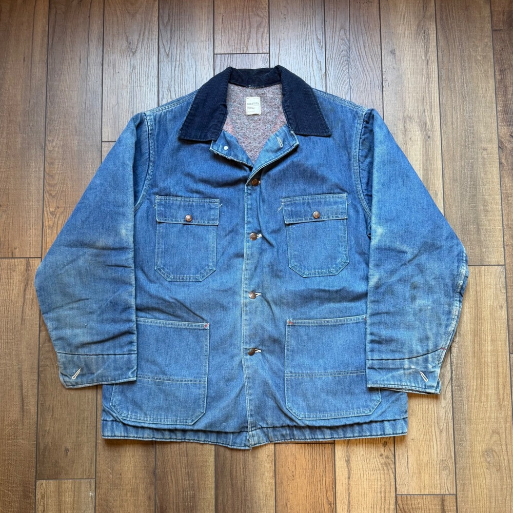 Vtg Big Mac JCPenney Denim Chore Coat Blanket Lined Corduroy Collar Jacket USA